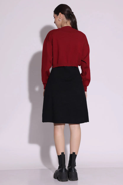 Dual-Tone Knit Midi Dress
