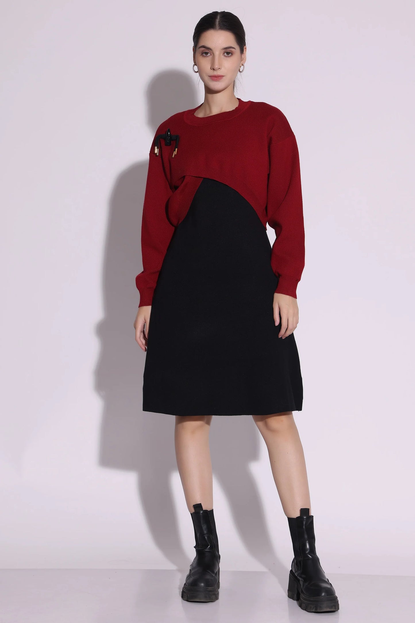 Dual-Tone Knit Midi Dress