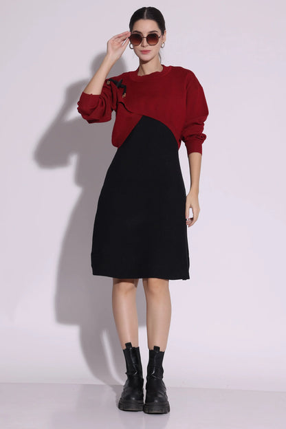 Dual-Tone Knit Midi Dress
