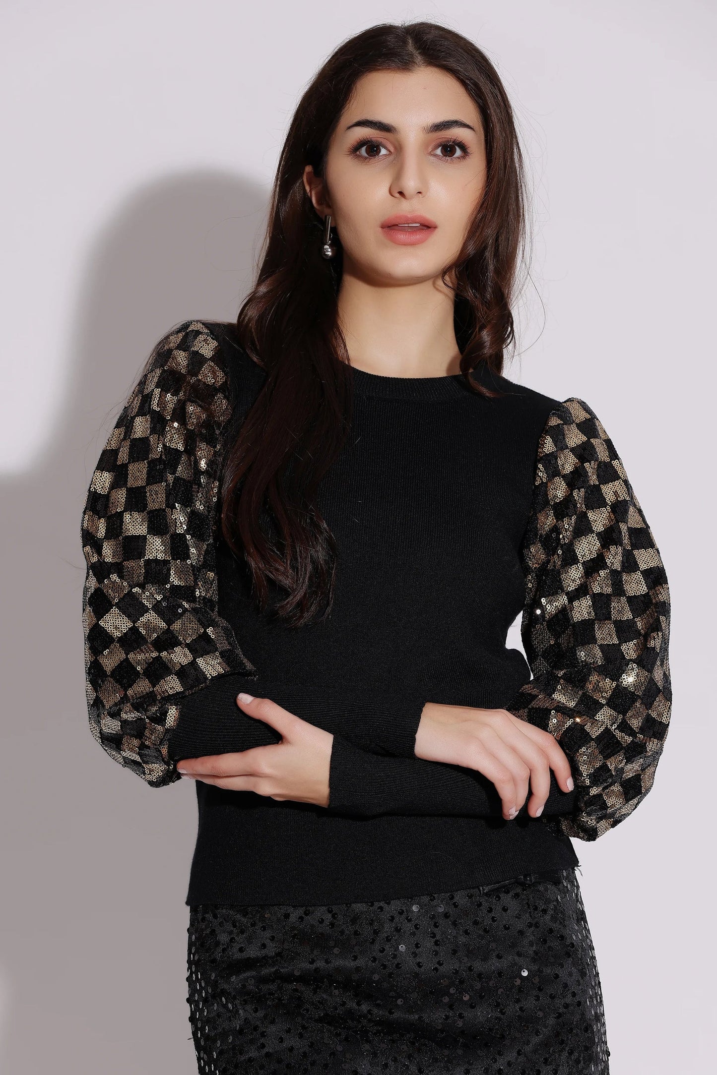 Checkered Puff Sleeve Top