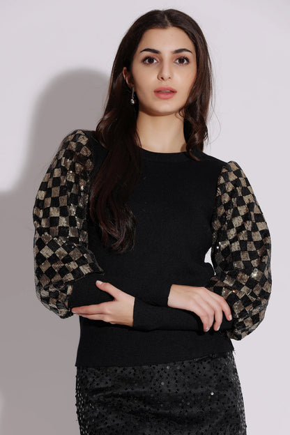 Checkered Puff Sleeve Top