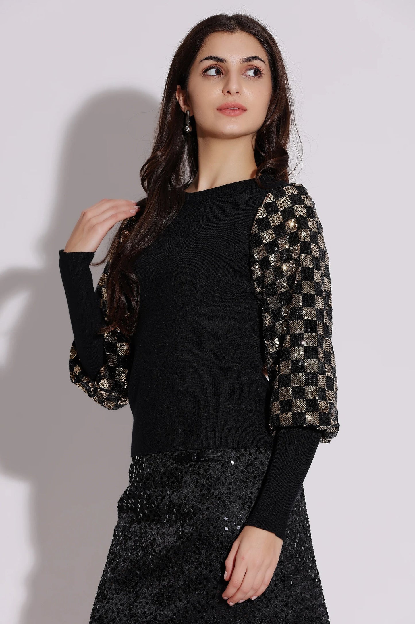 Checkered Puff Sleeve Top