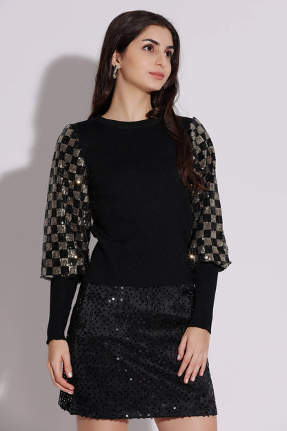 Checkered Puff Sleeve Top