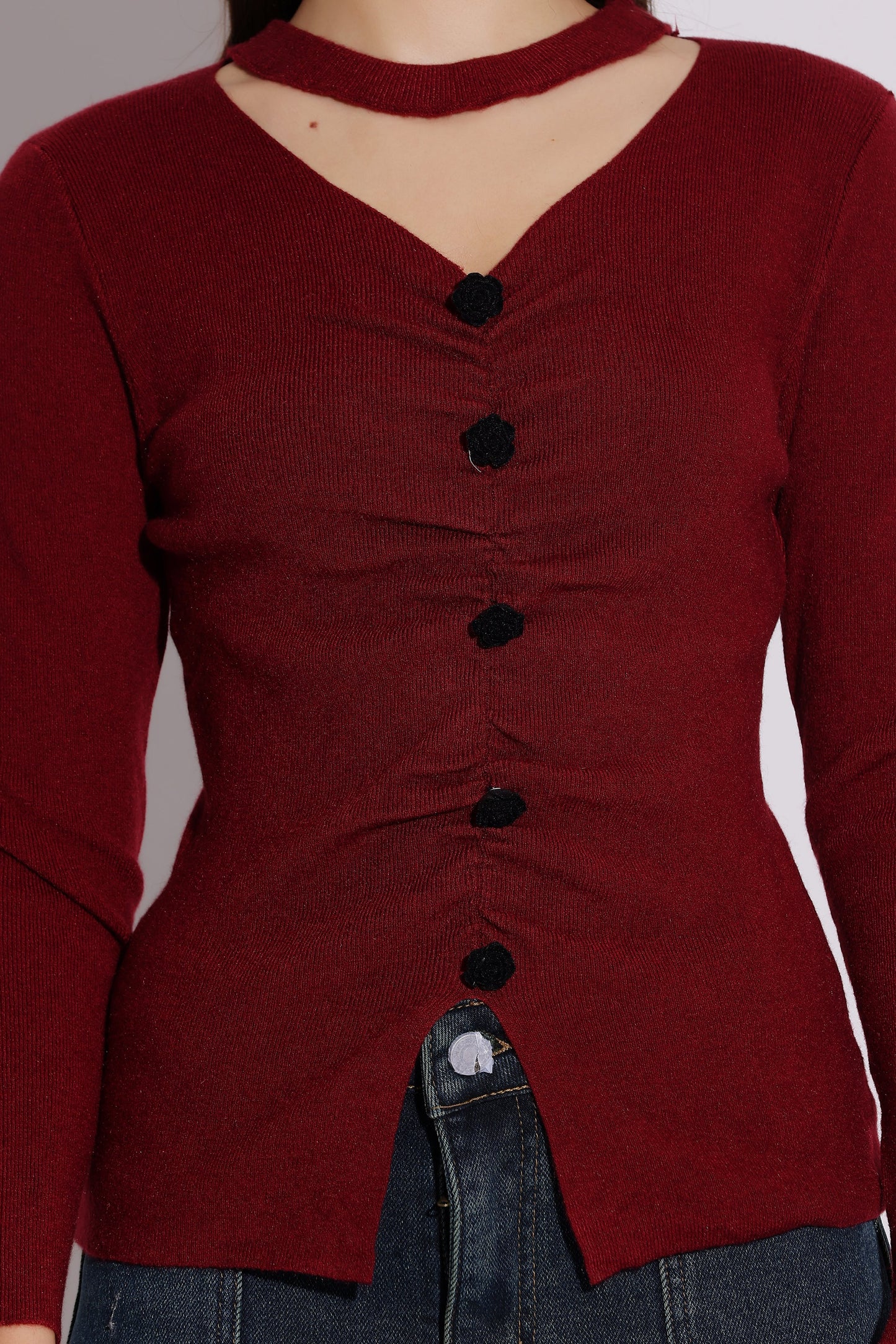 Burgundy Button-Front Sweater