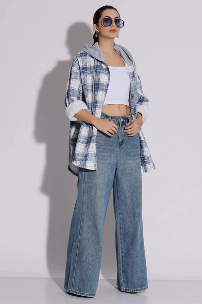 Women's Plaid Button-Up Hoodie Shirt