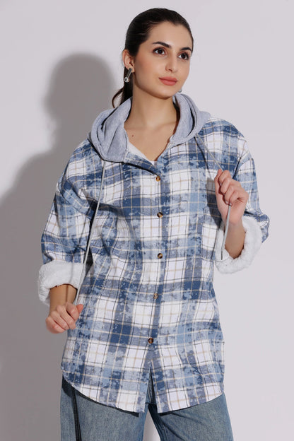 Women's Plaid Button-Up Hoodie Shirt