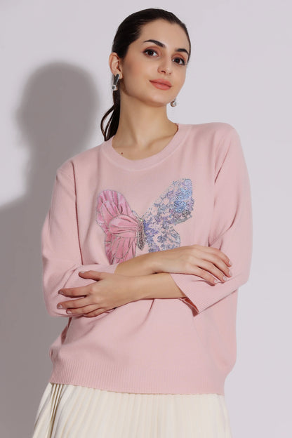 Pink Embroidered Sweater