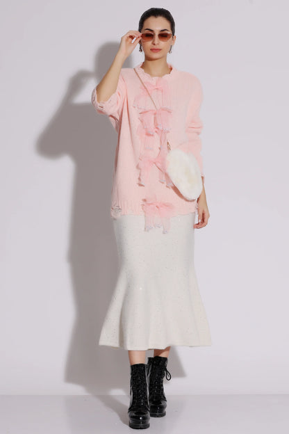 Delicate Ruffled Pink Sweater Dress