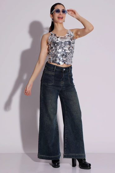 Iridescent Sequin V-Neck Tank Top