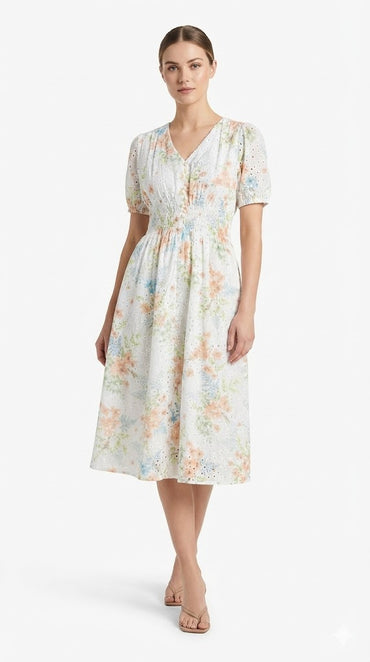V-Cut Floral Dress
